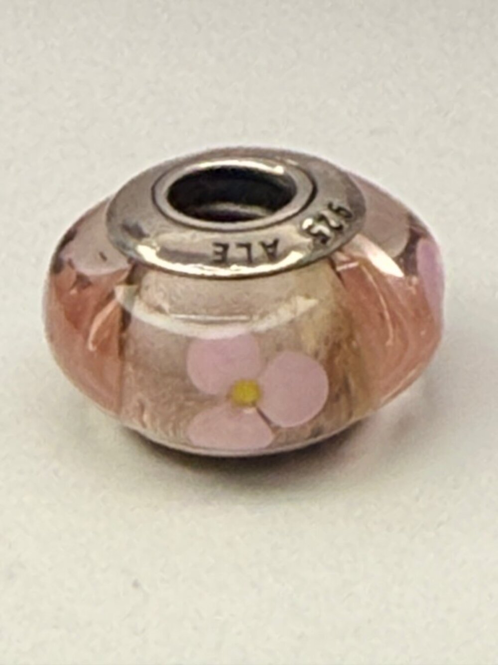 Pandora Pink Floral Murano Glass Charm Sterling Silver 925 ALE